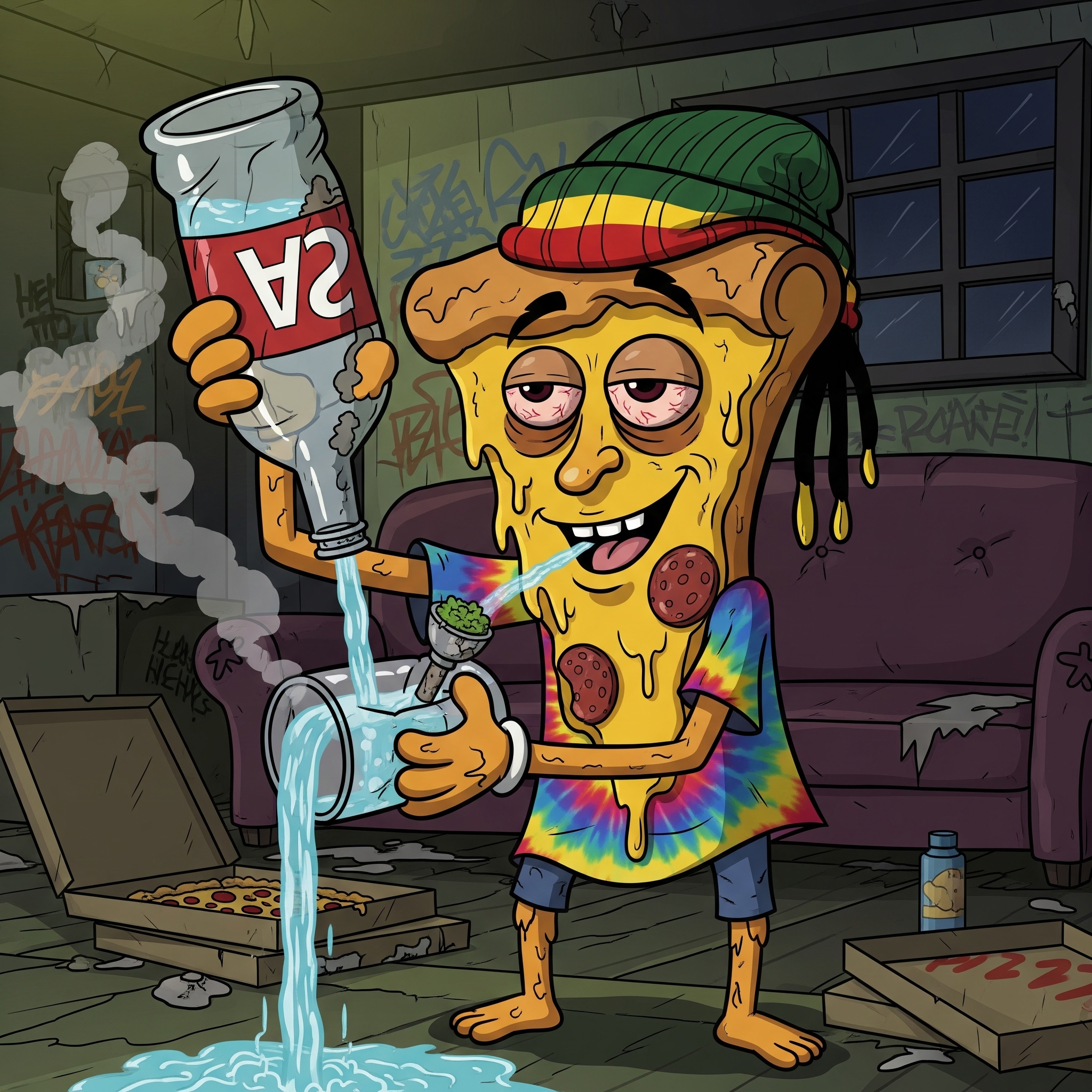 Pizza Character with Bong
